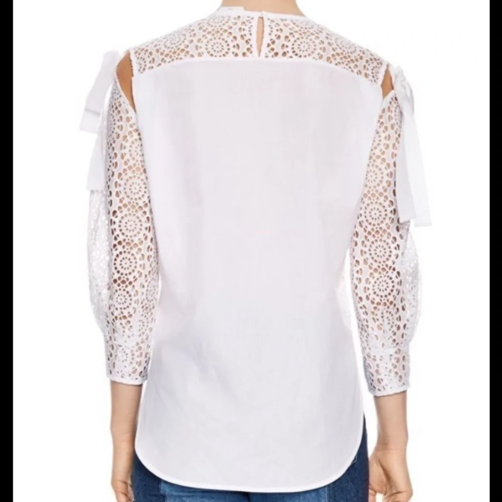 Sandro Paris Ernesto Eyelet Broderie Anglaise Blouse in Blanc - NWT